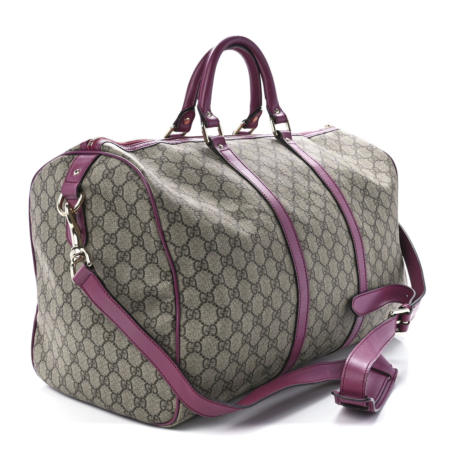 GG Supreme Monogram Selleria Calfskin Medium Carry On Duffle Bag Beige Ebony Peonia Flower