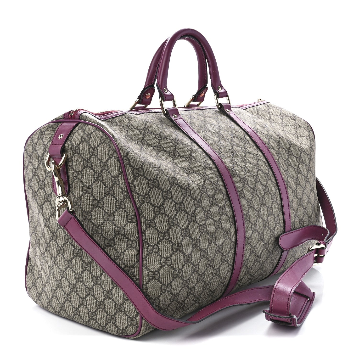 Gucci GG Supreme Monogram Selleria Calfskin Medium Carry On Duffle Bag Beige Ebony Peonia Flower 3 of 13