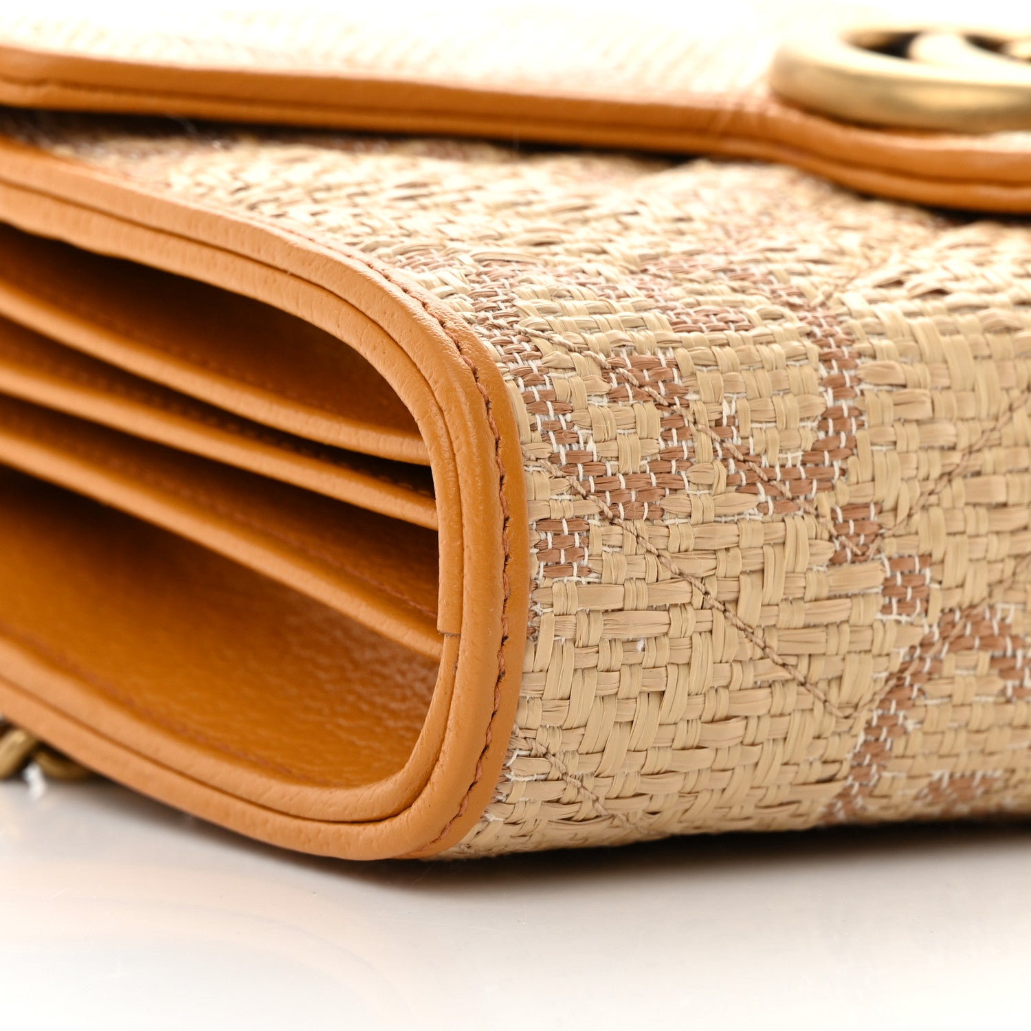 Gucci Raffia GG Monogram Matelasse GG Marmont Chain Wallet Natural Beige Off White Sun Oil 9 of 10