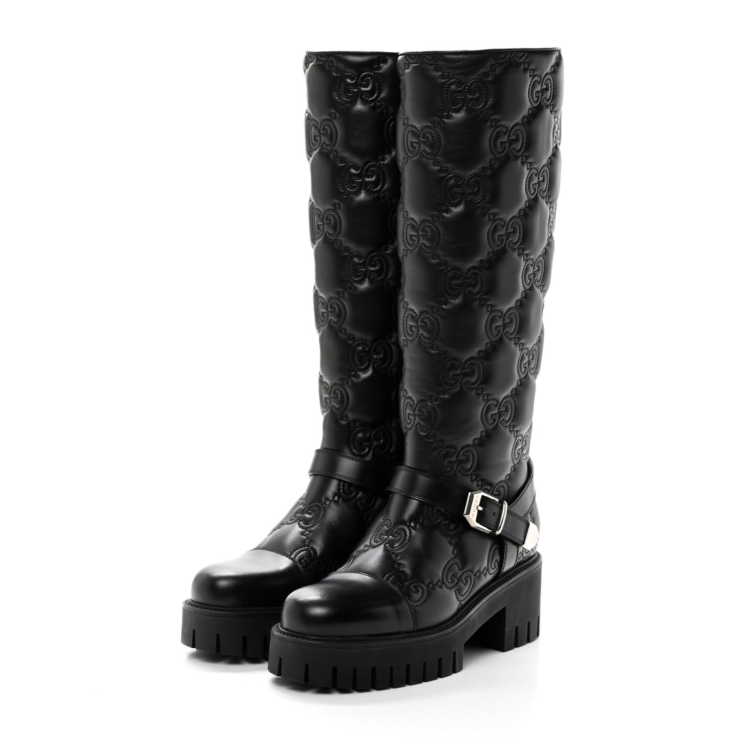Cordovan Lux Nappa GG Matelasse 60mm Knee High Boots 38.5 Black