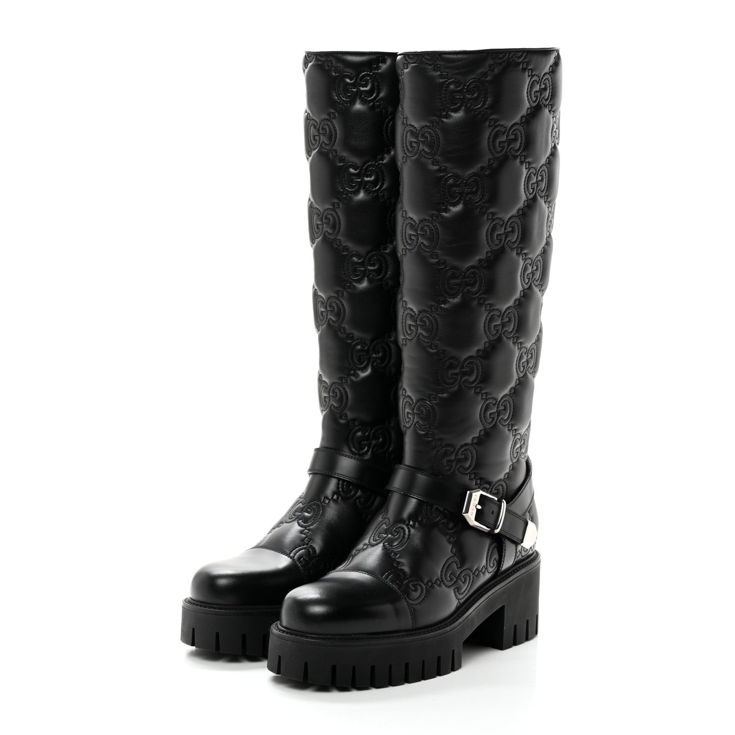 Gucci Cordovan Lux Nappa GG Matelasse 60mm Knee High Boots 38.5 Black 3 of 8