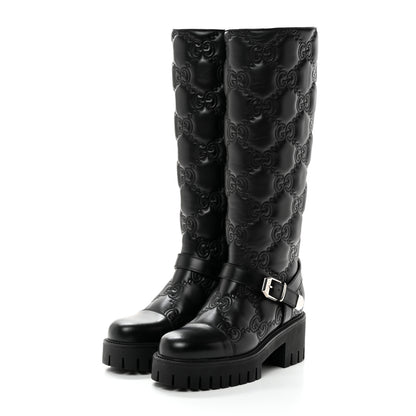 Gucci Cordovan Lux Nappa GG Matelasse 60mm Knee High Boots 38.5 Black 3 of 8