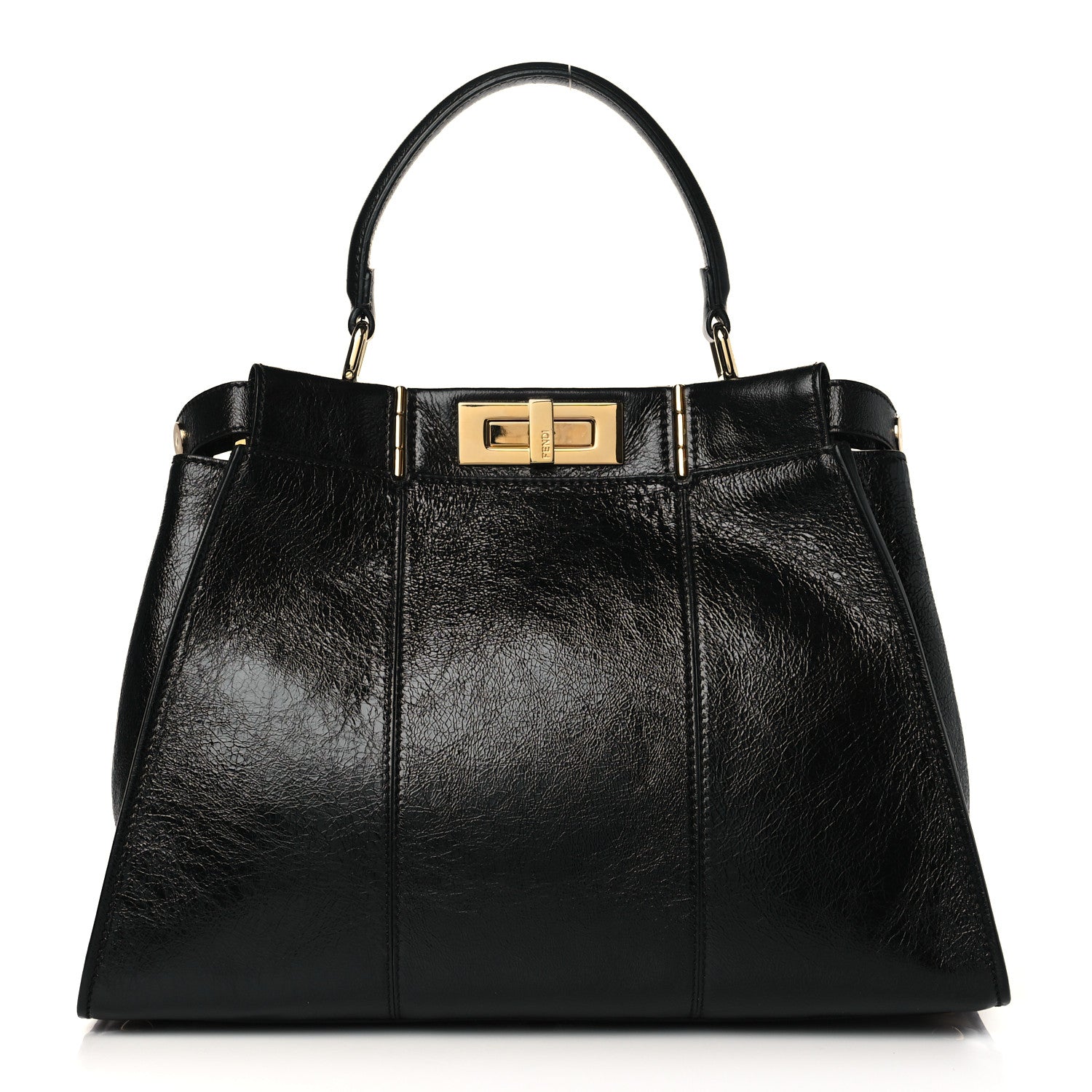 Fendi Agnello Old Shine Medium Peekaboo Iconic Satchel Black 1 of 10