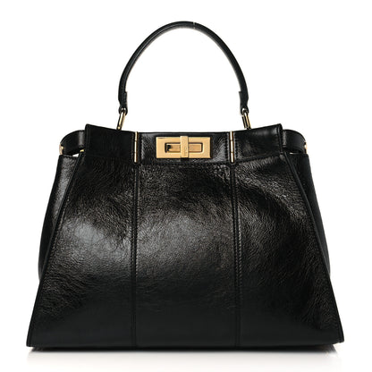 Fendi Agnello Old Shine Medium Peekaboo Iconic Satchel Black 1 of 10