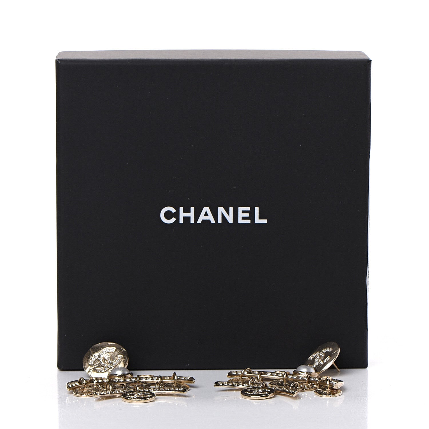 Chanel Crystal Pearl Coco Dangle Earrings Gold 5 of 5