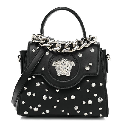 Versace Grained Calfskin Spiked Small La Medusa Top Handle Bag Black 1 of 8