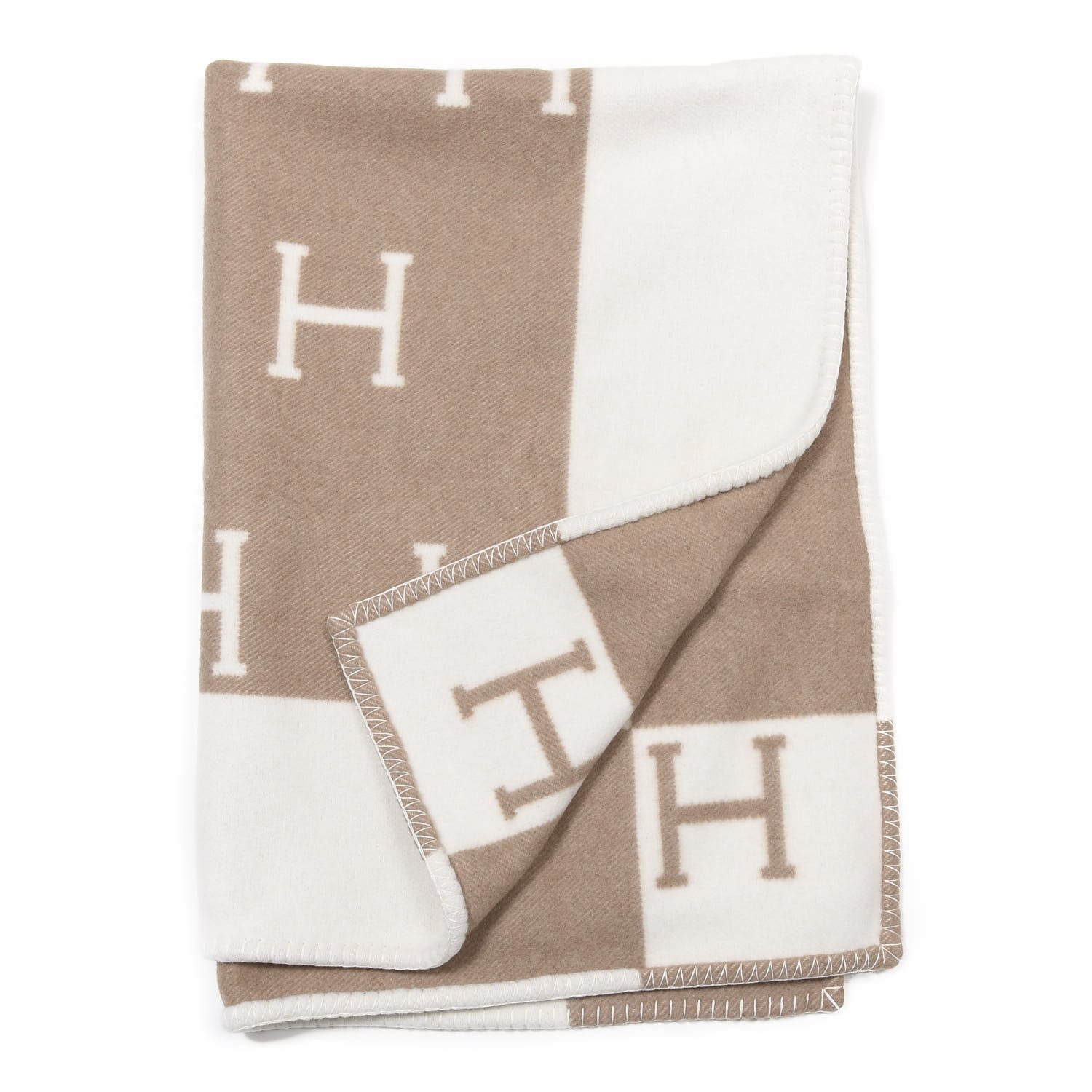 Hermes Wool Cashmere Avalon Baby Blanket Noisette Moyen White 1 of 5