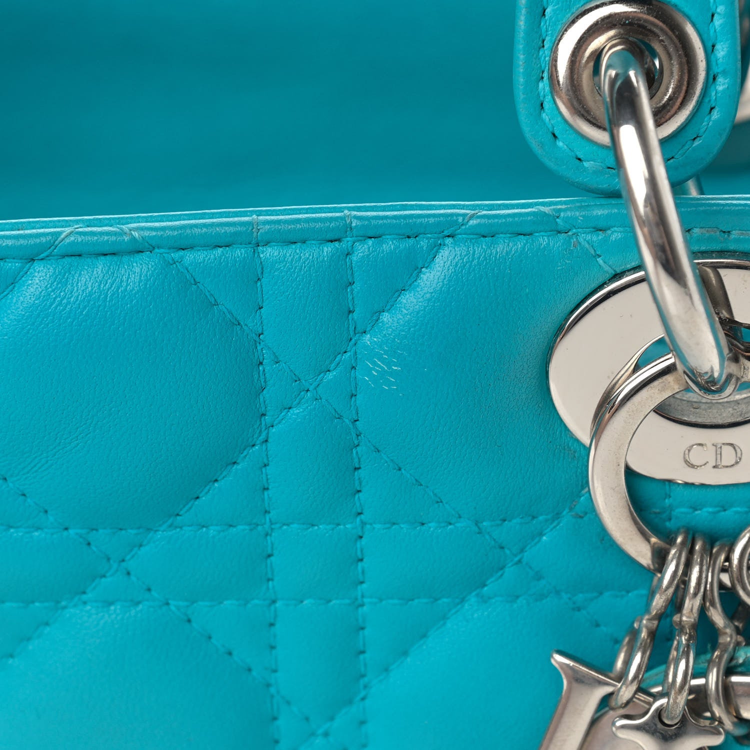 Christian Dior Lambskin Cannage Medium Lady Dior Turquoise 16 of 18