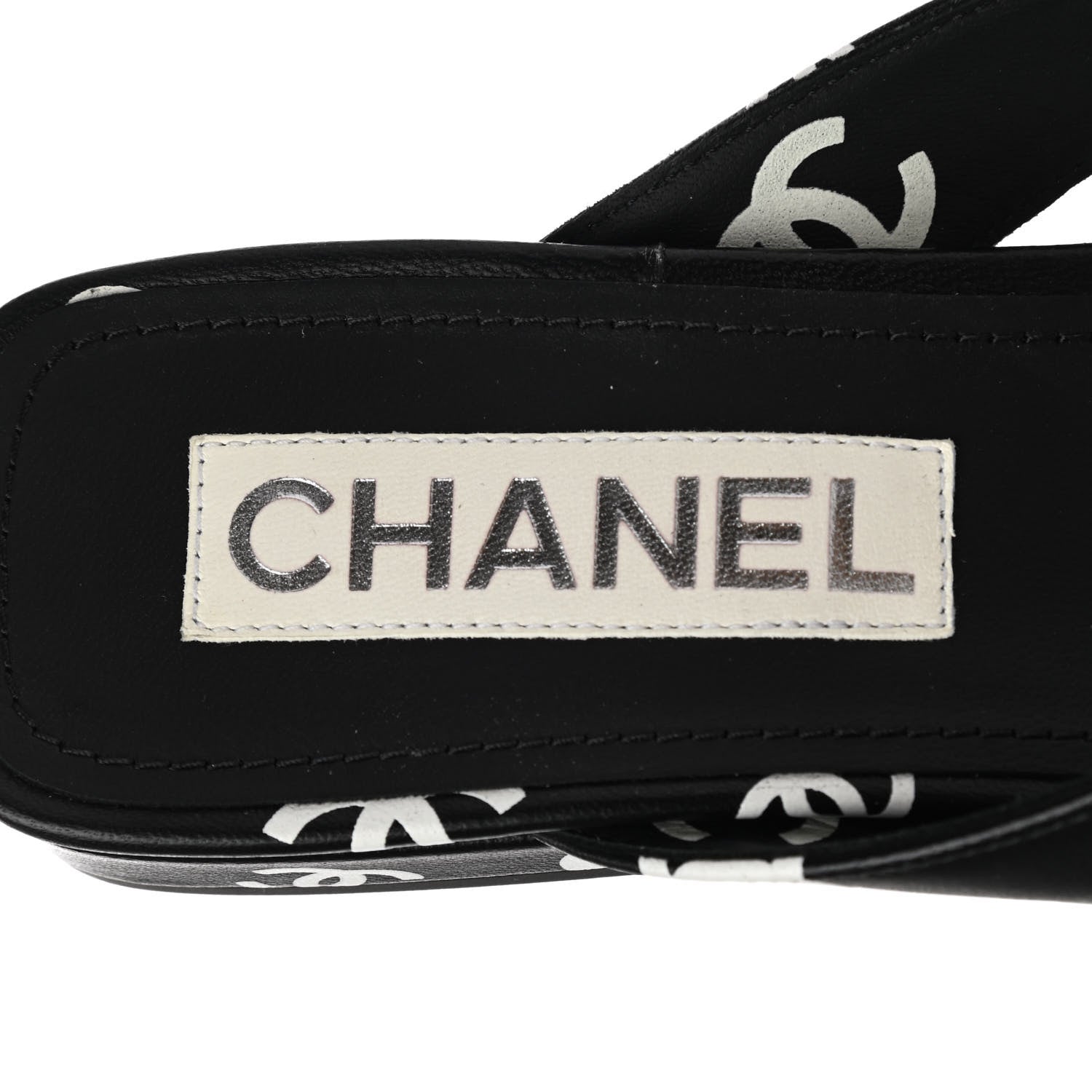 Chanel Lambskin Printed CC Thong Sandals 39 Black White 7 of 9