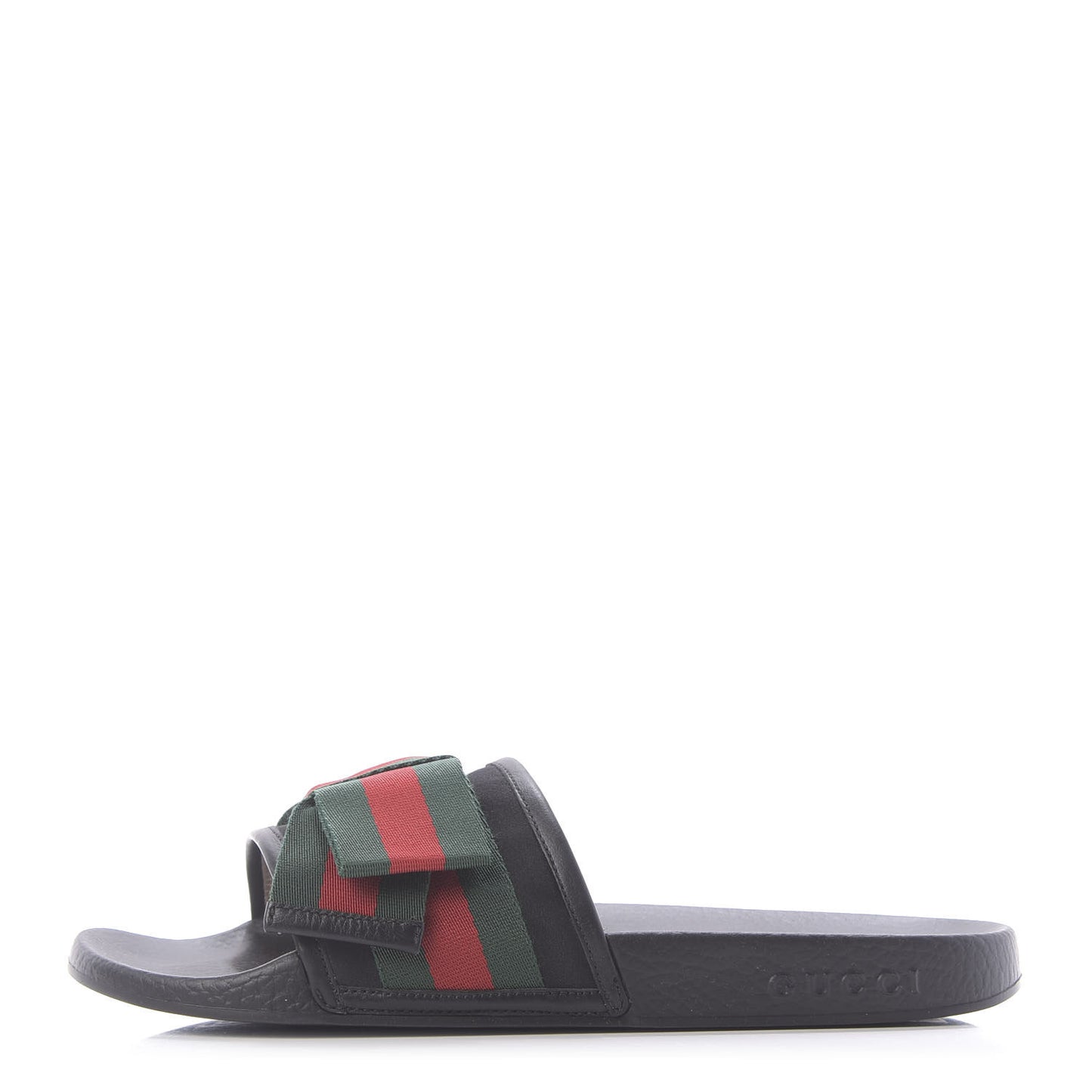 Satin Web Bow Slide Sandals 39 Black