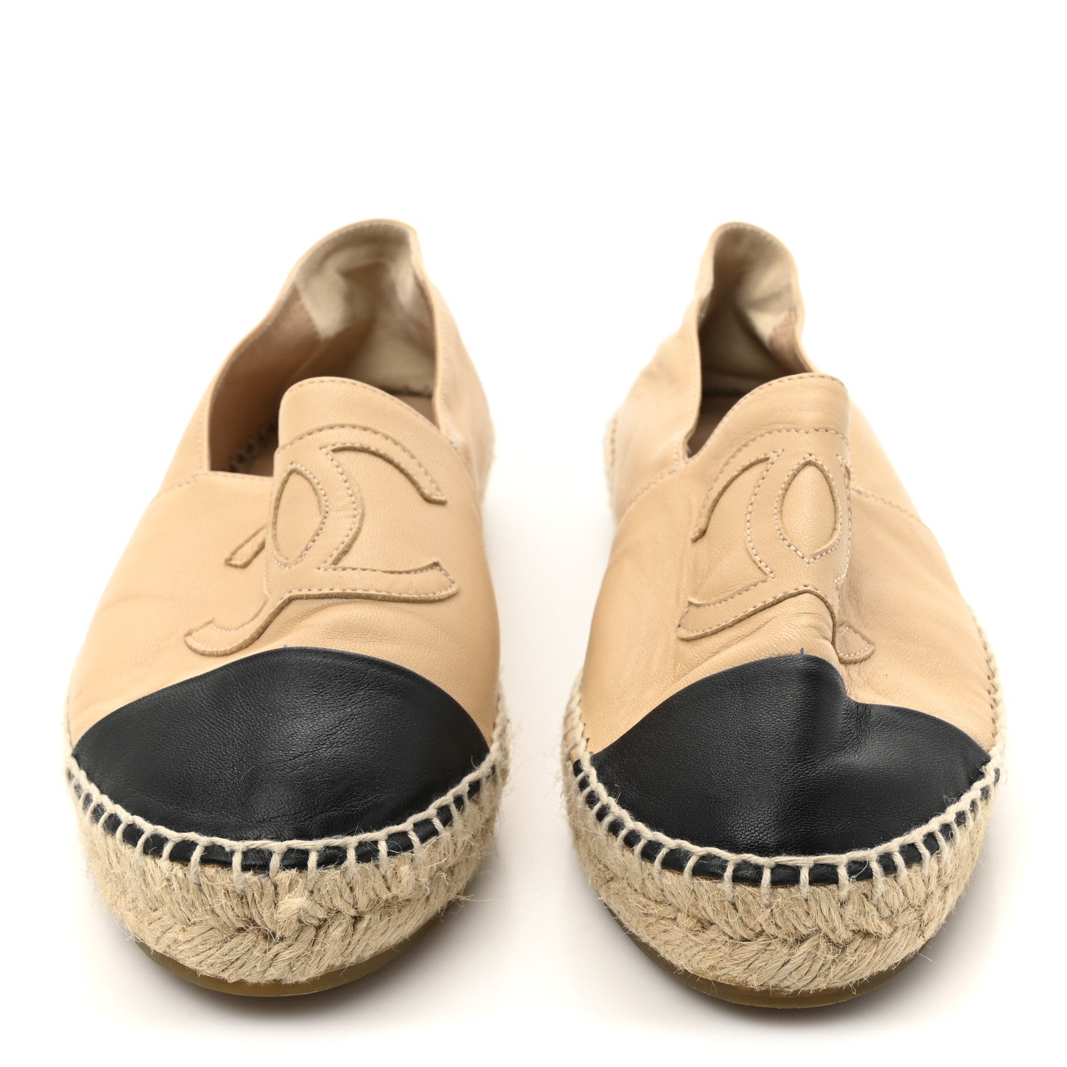 Chanel Lambskin CC Espadrilles 38 Beige Black 3 of 10