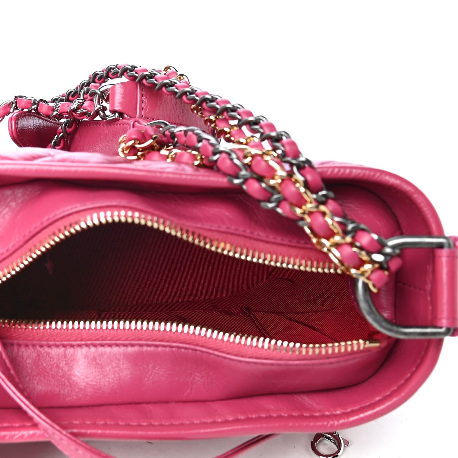Chanel Aged Calfskin Chevron Quilted Small Gabrielle Hobo Dark Pink 4 of 4