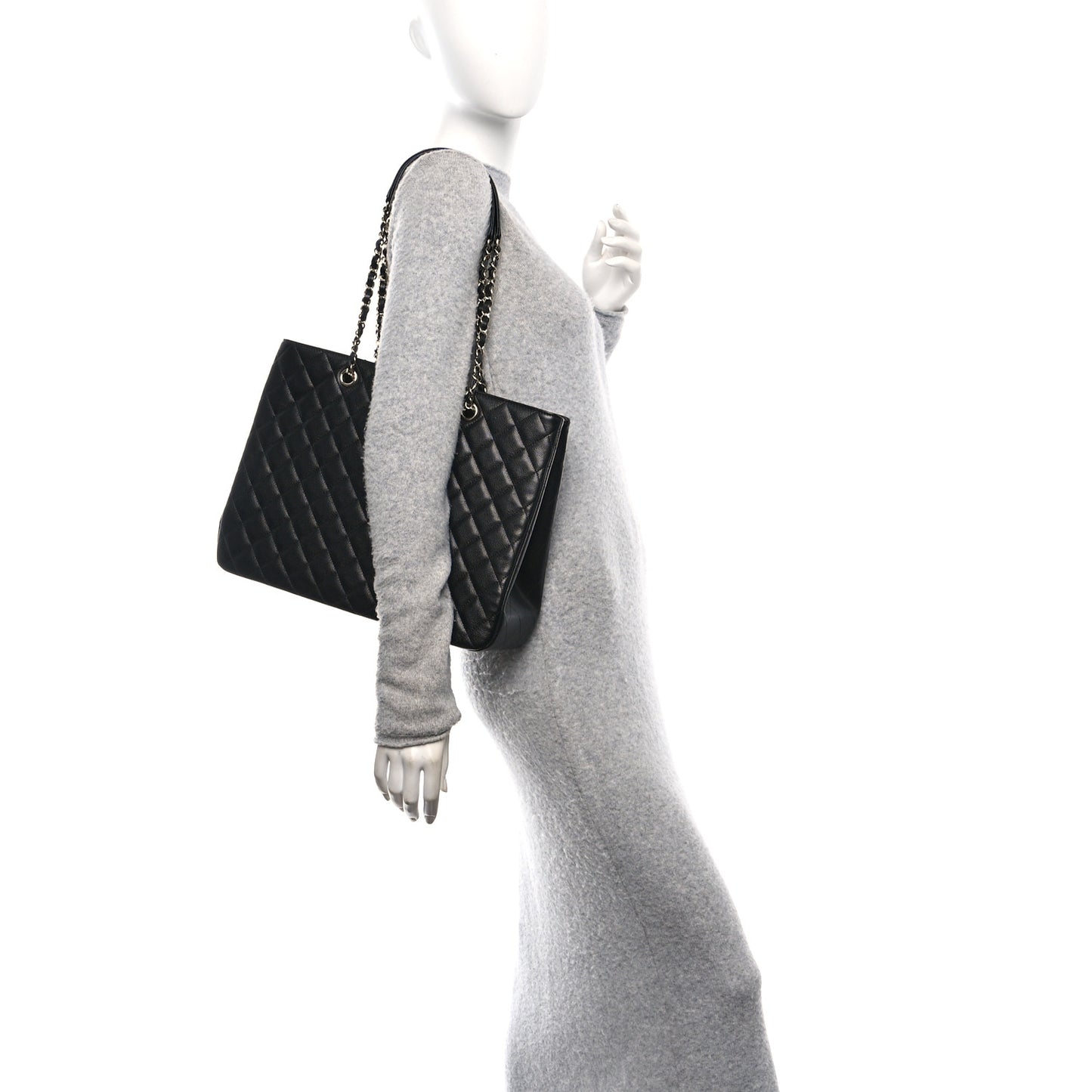 Caviar Quilted Large CC Shopping Tote Black