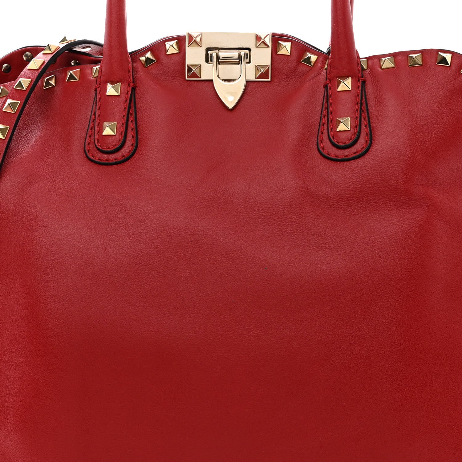 Valentino Garavani Vitello Rockstud Dome Satchel Red 9 of 12