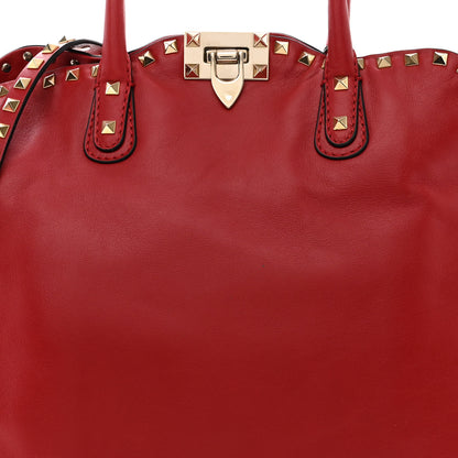 Valentino Garavani Vitello Rockstud Dome Satchel Red 9 of 12