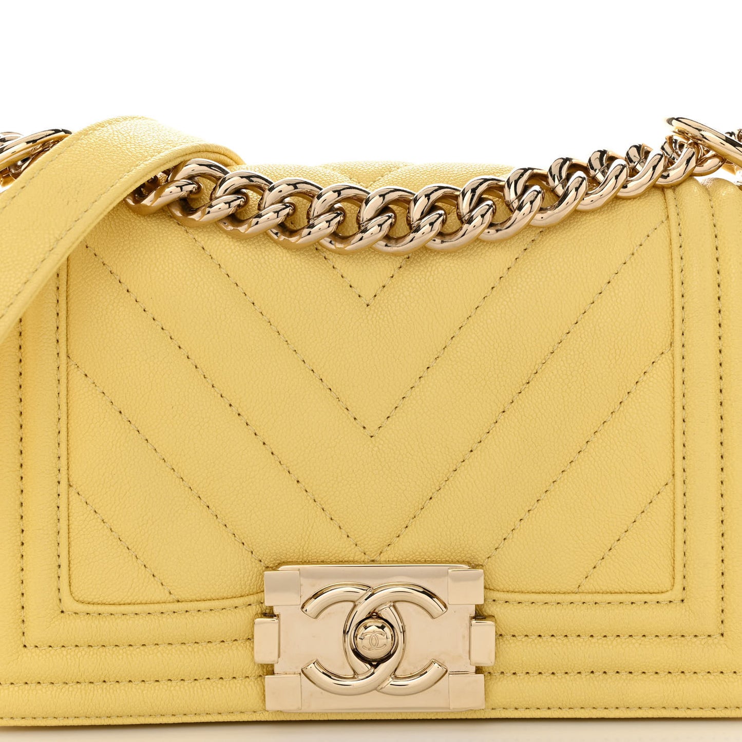 Caviar Chevron Quilted Small Boy Flap Yellow