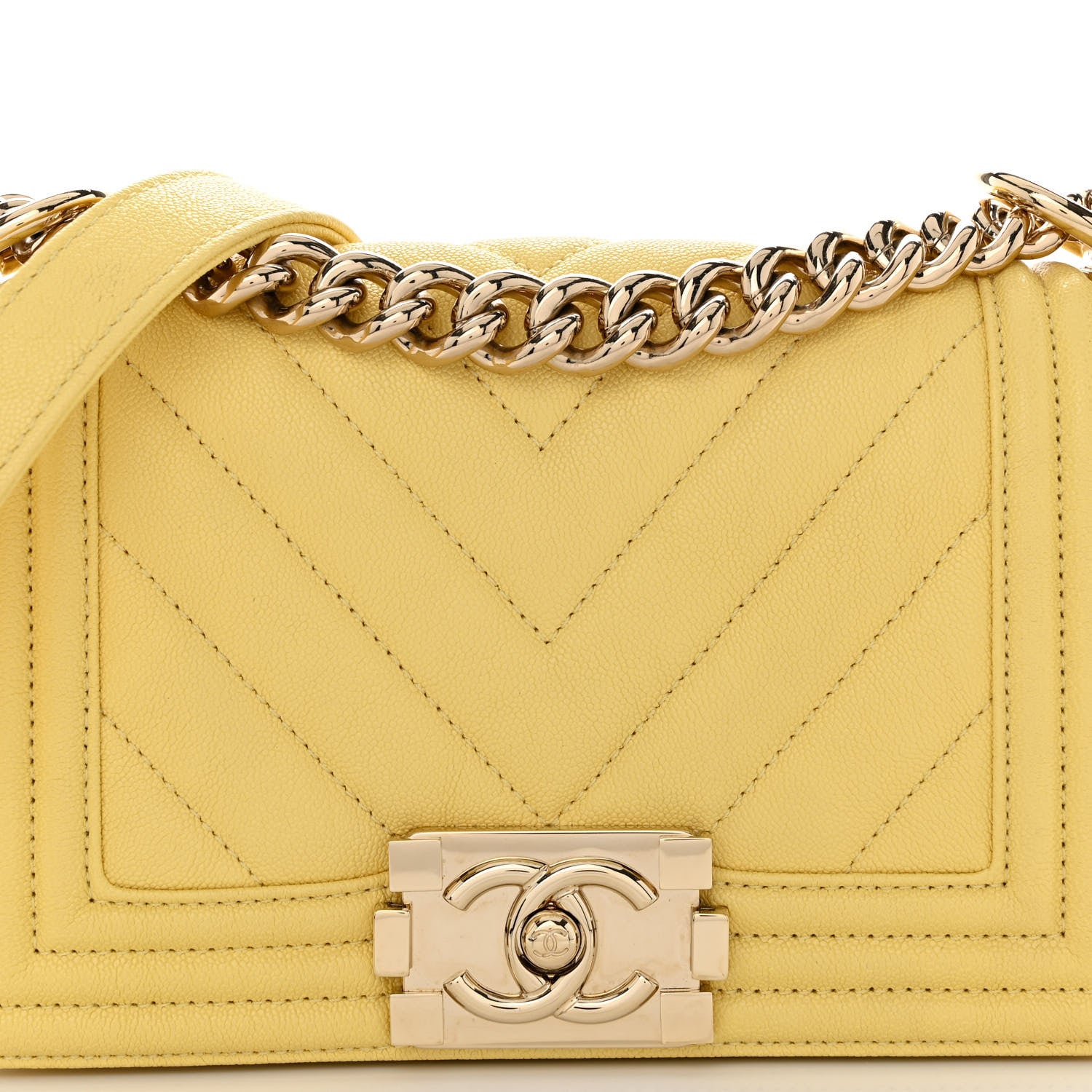 Chanel Caviar Chevron Quilted Small Boy Flap Yellow 8 of 11