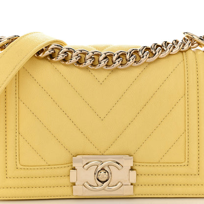 Chanel Caviar Chevron Quilted Small Boy Flap Yellow 8 of 11
