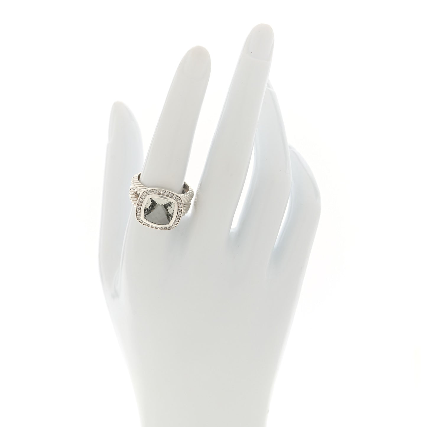 Sterling Silver Diamond Prasiolite 11mm Albion Ring 56 7.75