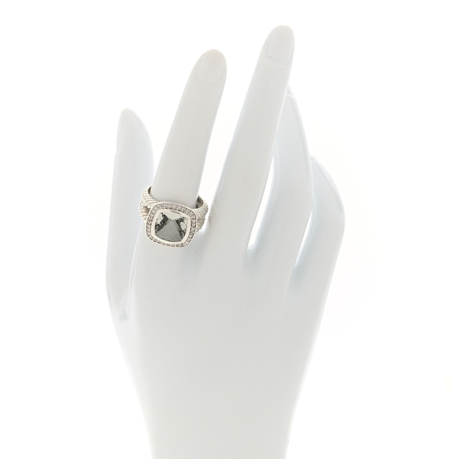 David Yurman Sterling Silver Diamond Prasiolite 11mm Albion Ring 56 7.75 2 of 4