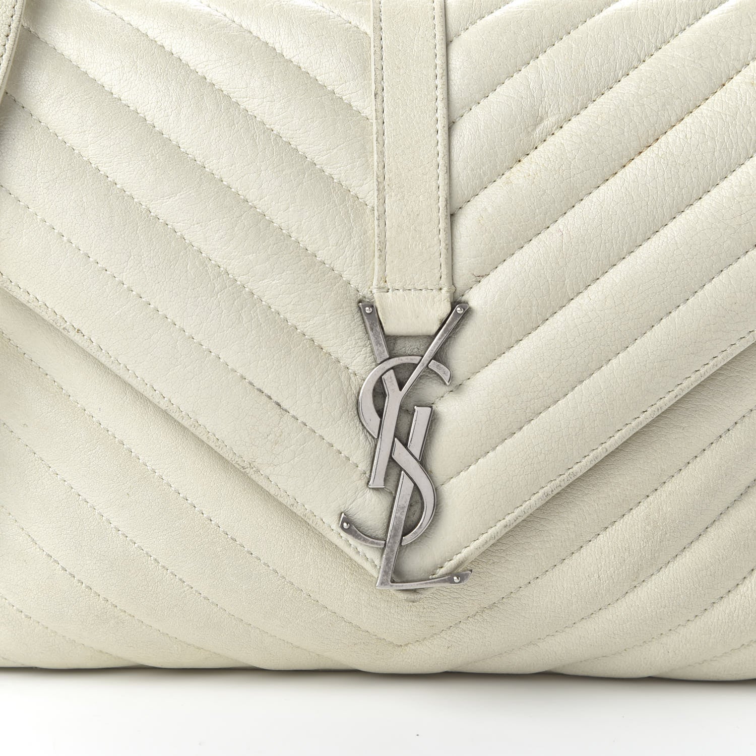 Saint Laurent Sheepskin Matelasse Chevron Monogram Medium College Bag Dove White 9 of 17