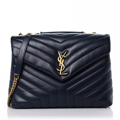 Saint Laurent Calfskin Y Quilted Monogram Medium Loulou Chain Satchel Deep Marine 1 of 15