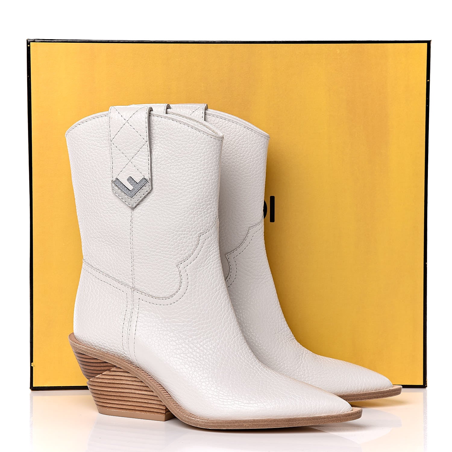 Fendi Grained Calfskin Cutwalk Ankle Boots 36 White 11 of 11