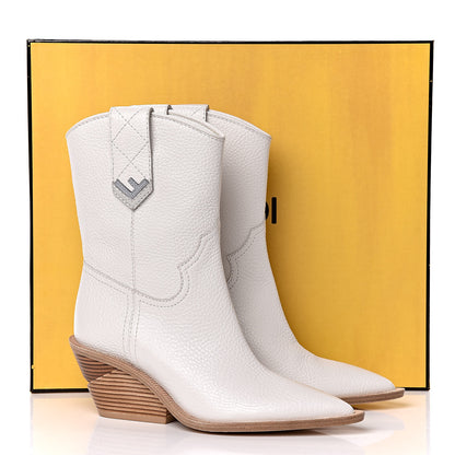 Fendi Grained Calfskin Cutwalk Ankle Boots 36 White 11 of 11