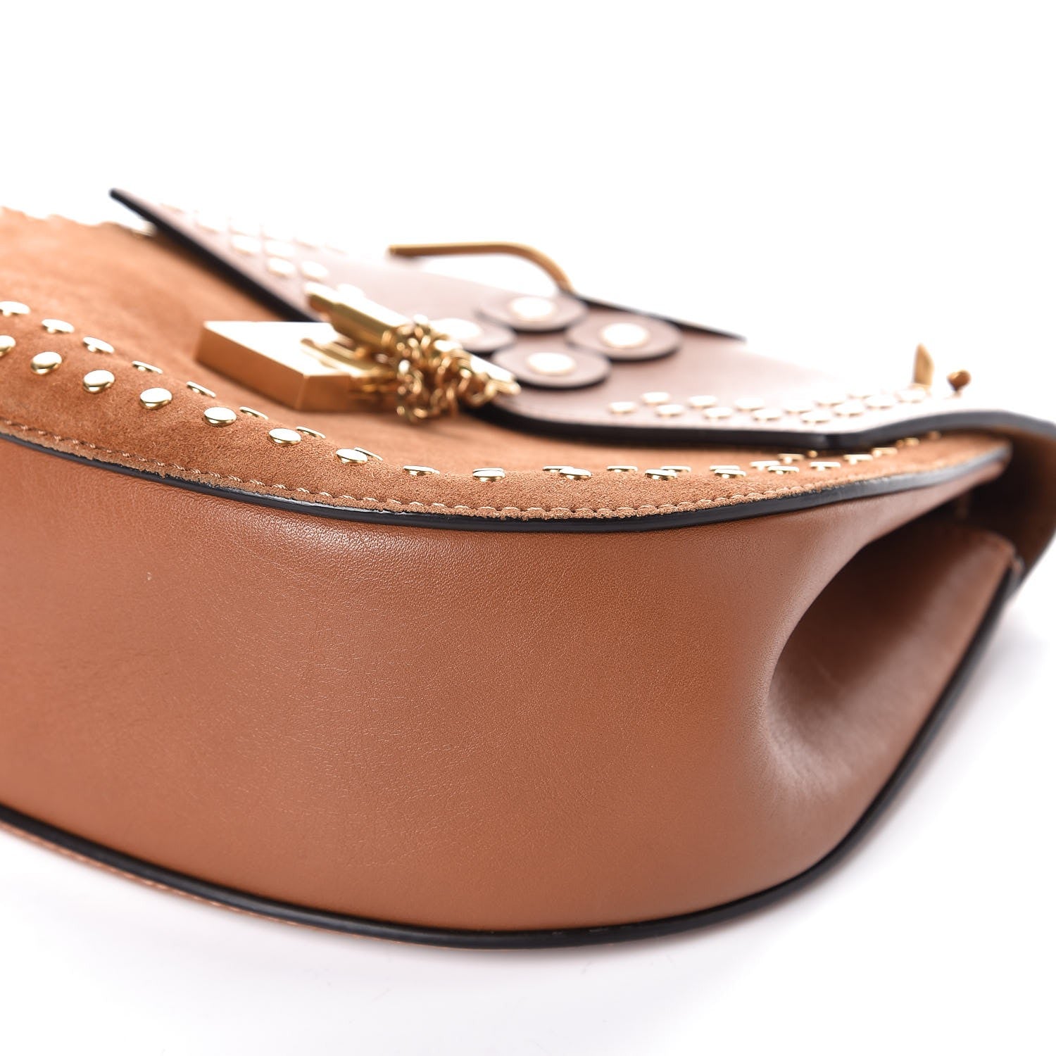 Chloe Suede Smooth Calfskin Studded Drew Shoulder Bag Caramel 10 of 10