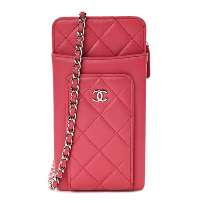 Chanel Lambskin Quilted Phone Chain Clutch Bag Pink 1 of 10