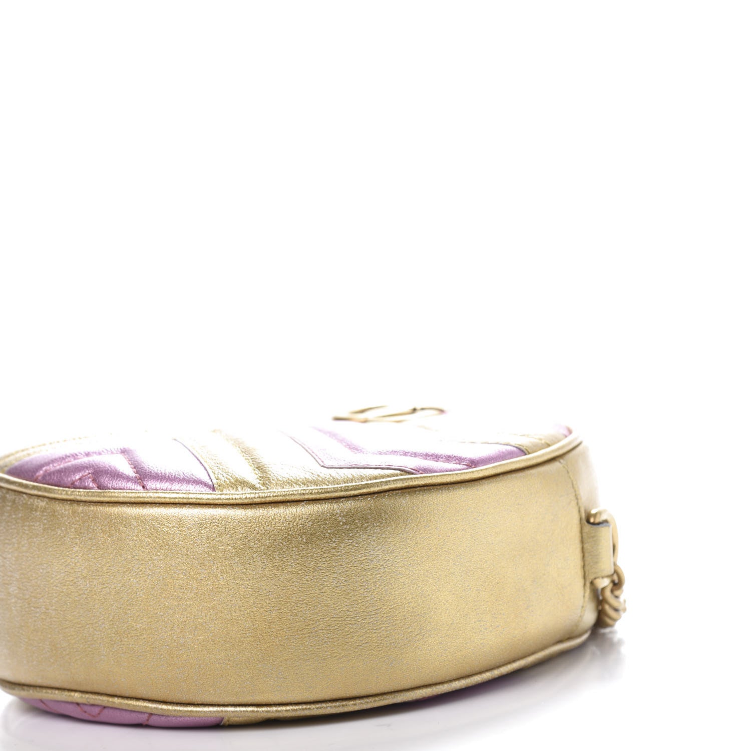 Gucci Metallic Calfskin Matelasse Mini GG Marmont Round Shoulder Bag Gold Pink 7 of 11