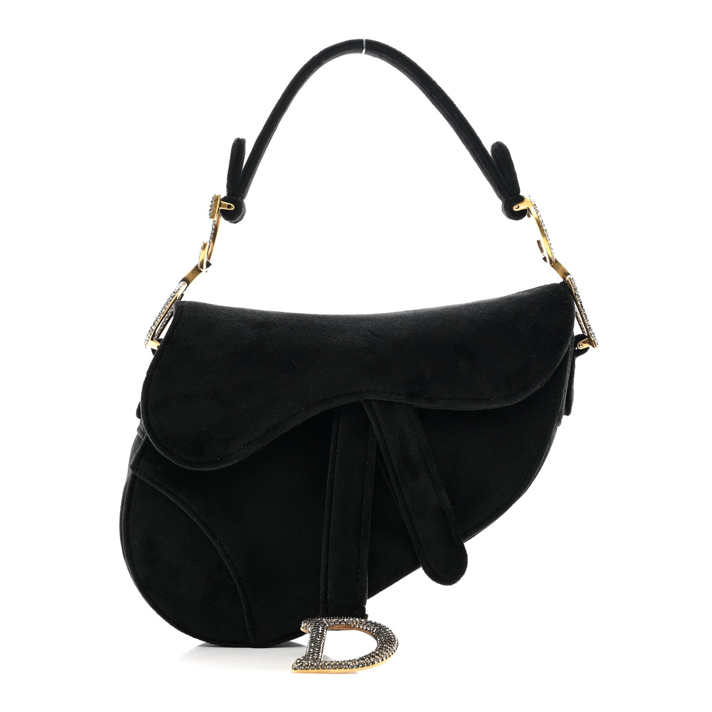 Velvet Crystal Mini Saddle Bag Black