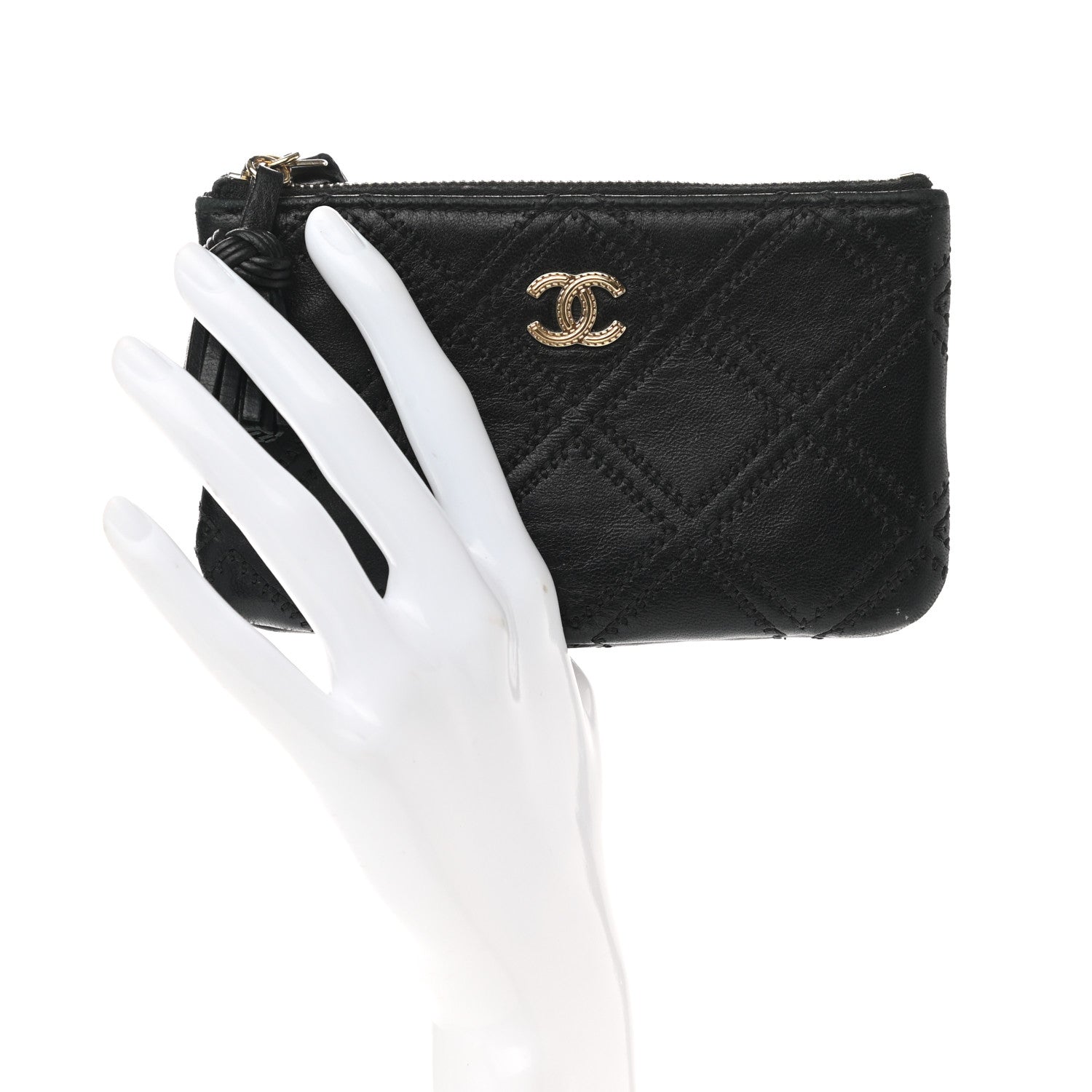 Chanel Lambskin Stitched Small Cosmetic Case Black 2 of 9