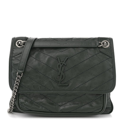 Saint Laurent Crinkled Lambskin Matelasse Monogram Medium Niki Chain Satchel Military Olive 1 of 10