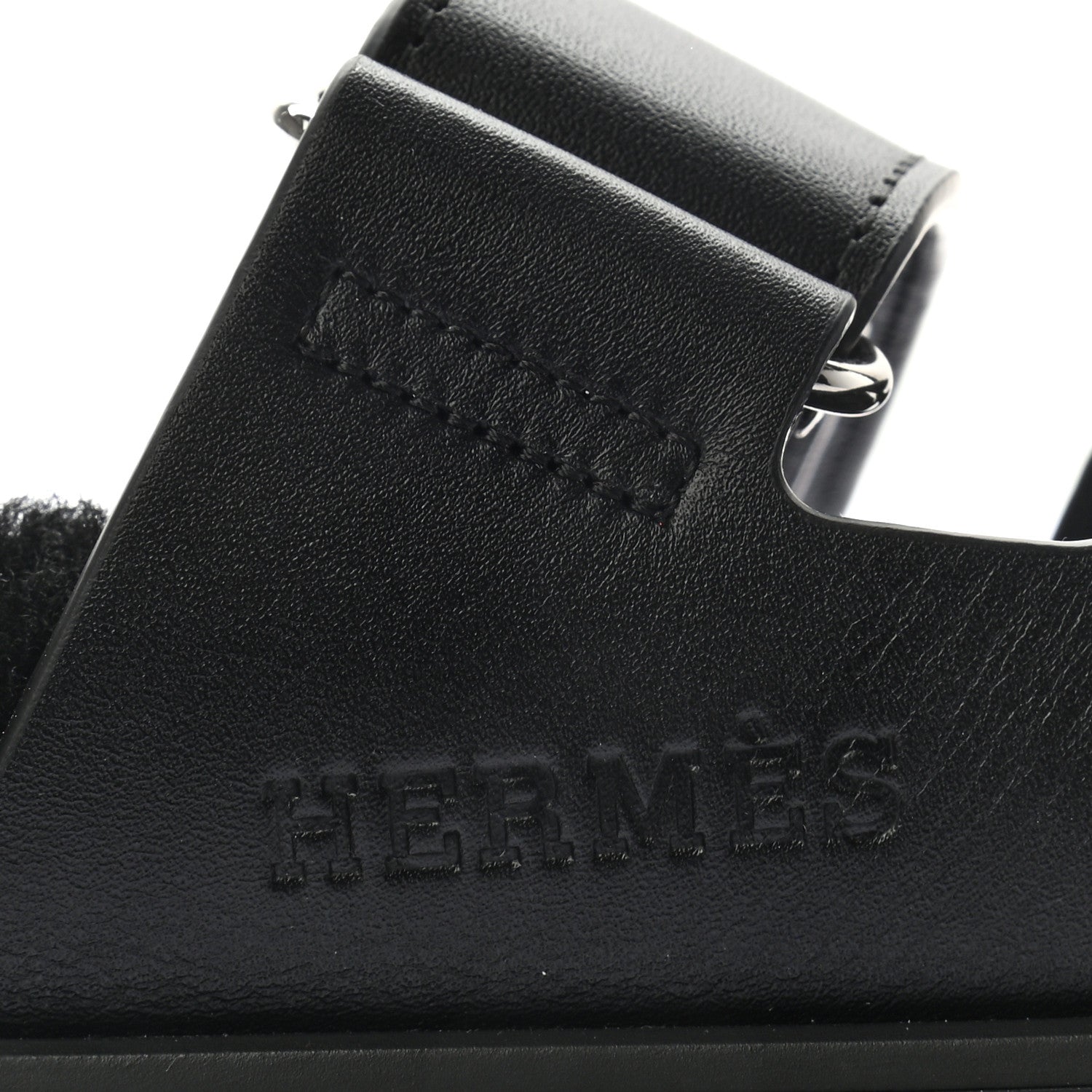 Hermes Calfskin Woolskin Womens Chypre Sandals 37 Black 9 of 9