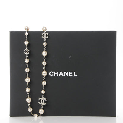 Chanel Crystal Pearl CC Long Necklace Silver 5 of 5