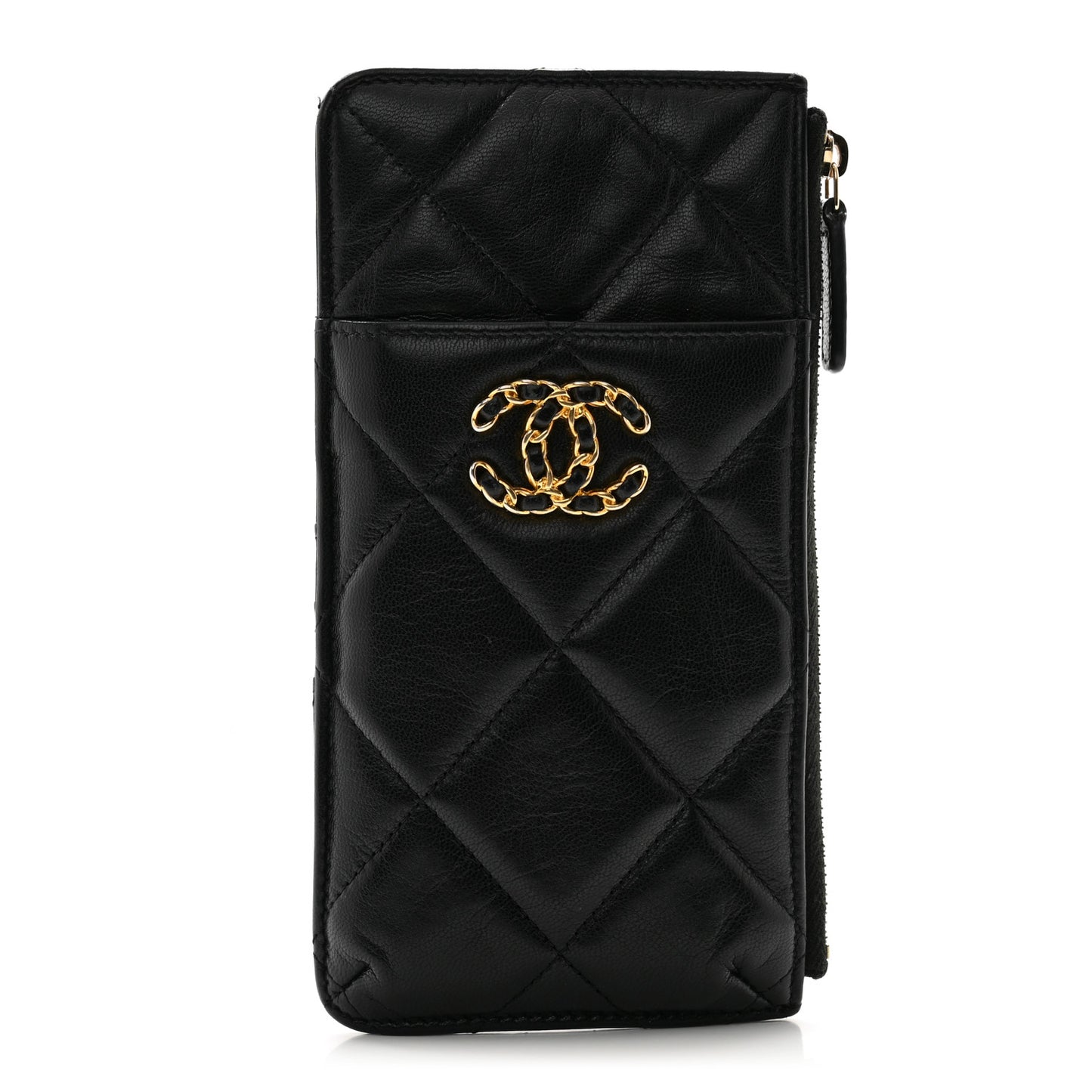 Lambskin Quilted Chanel 19 Phone and Card Holder Black