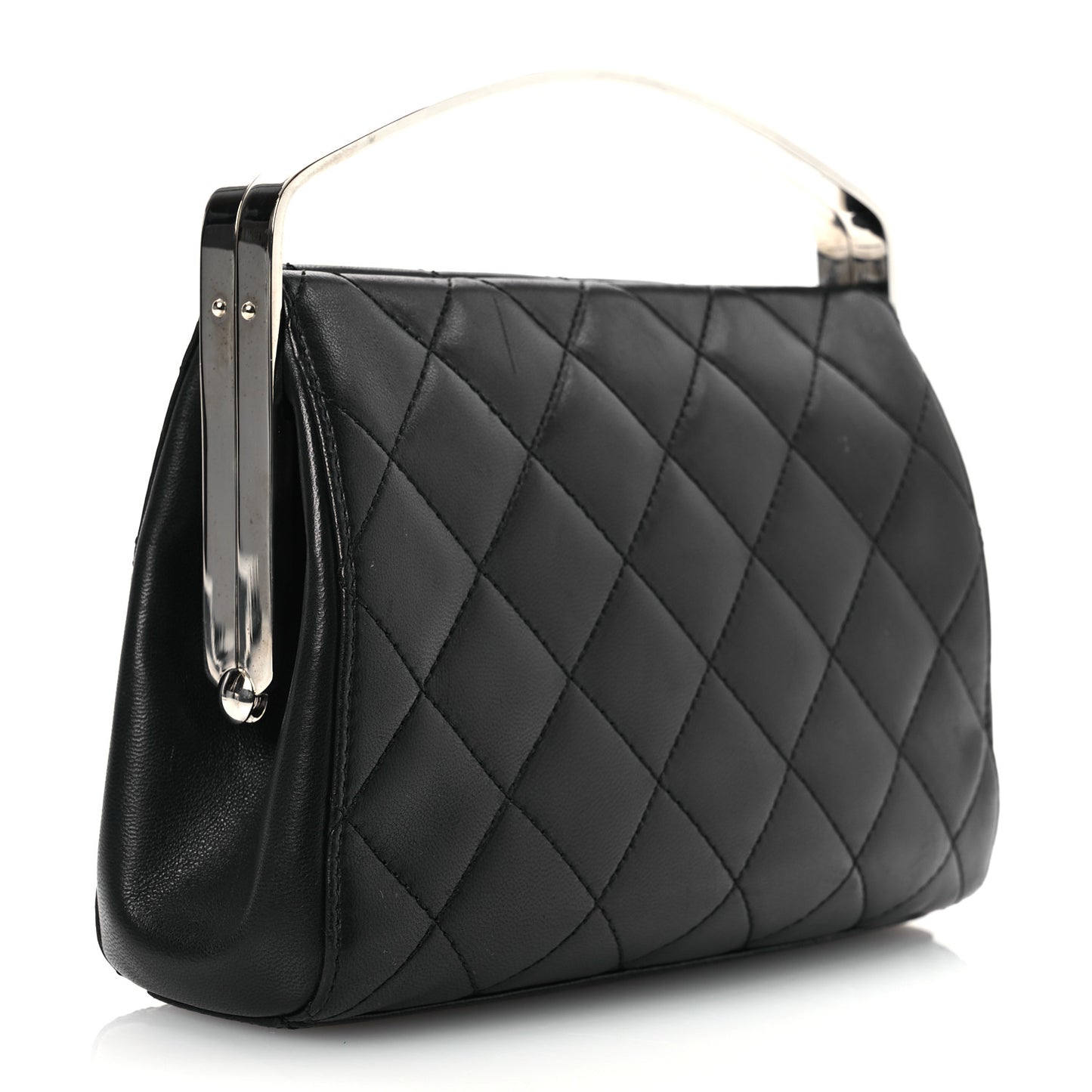 Lambskin Quilted Metal Frame Clutch Black