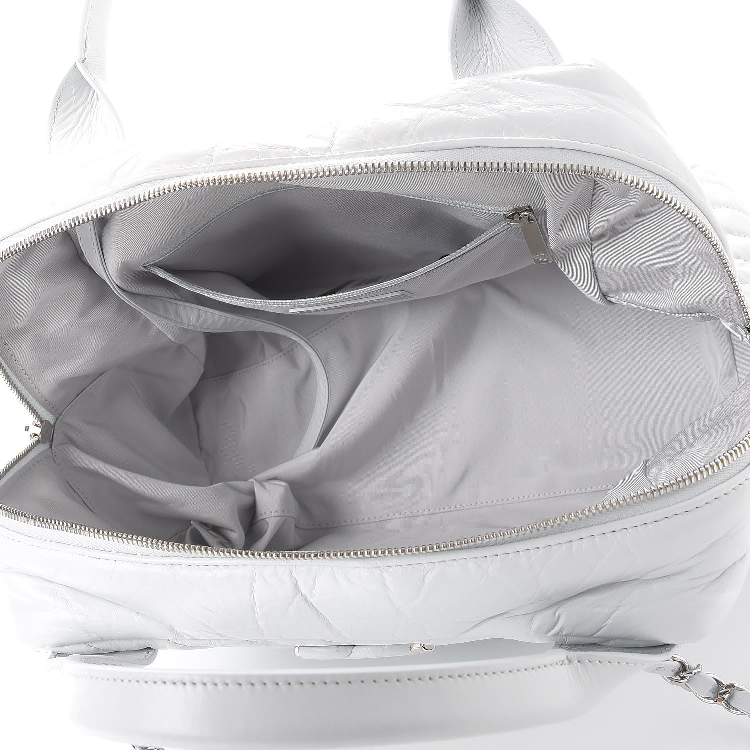 Chanel Aged Calfskin Chevron Medium Soft Bowling Bag White 5 of 7