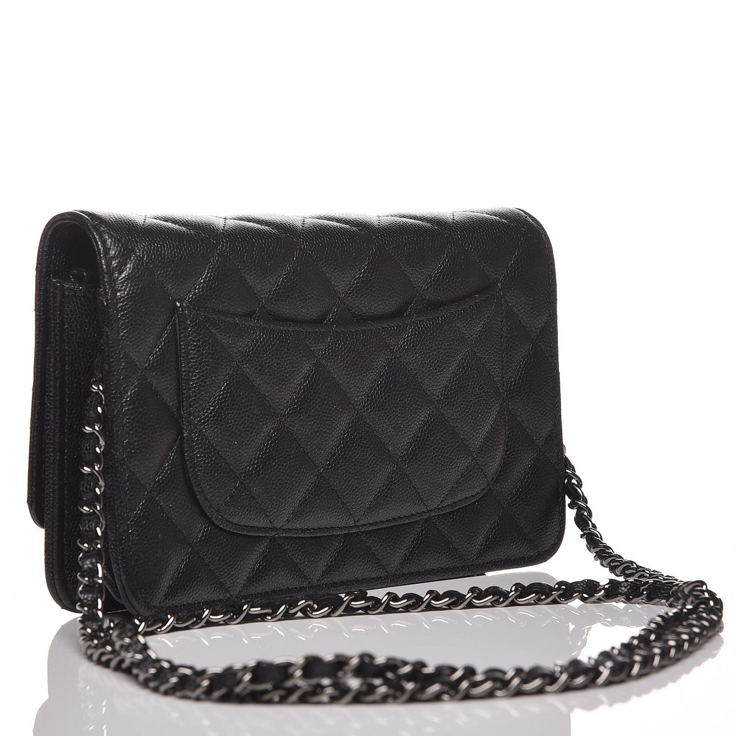 Metallic Caviar Quilted Wallet On Chain WOC Black