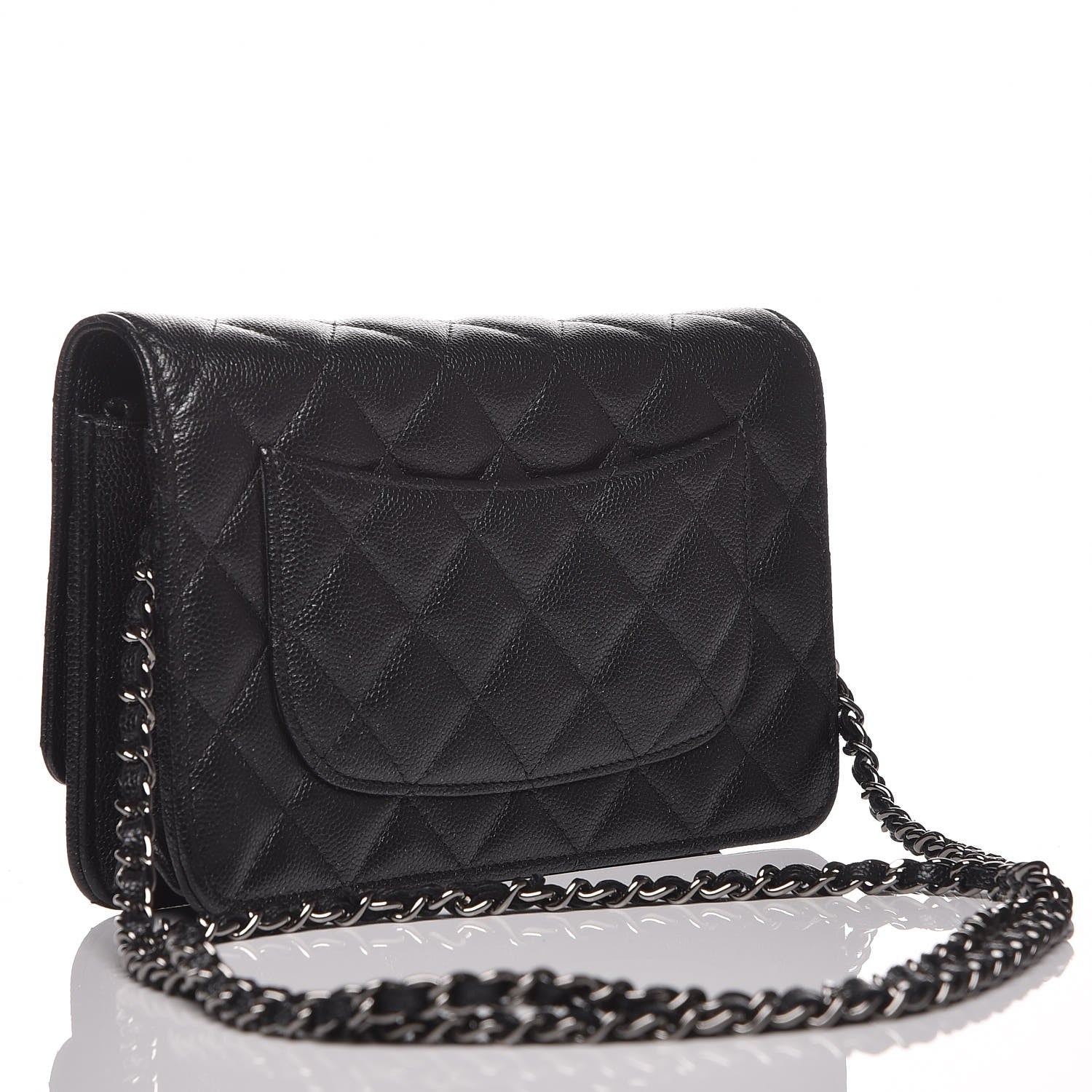 Chanel Metallic Caviar Quilted Wallet On Chain WOC Black 3 of 8