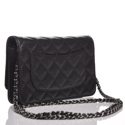 Chanel Metallic Caviar Quilted Wallet On Chain WOC Black 3 of 8