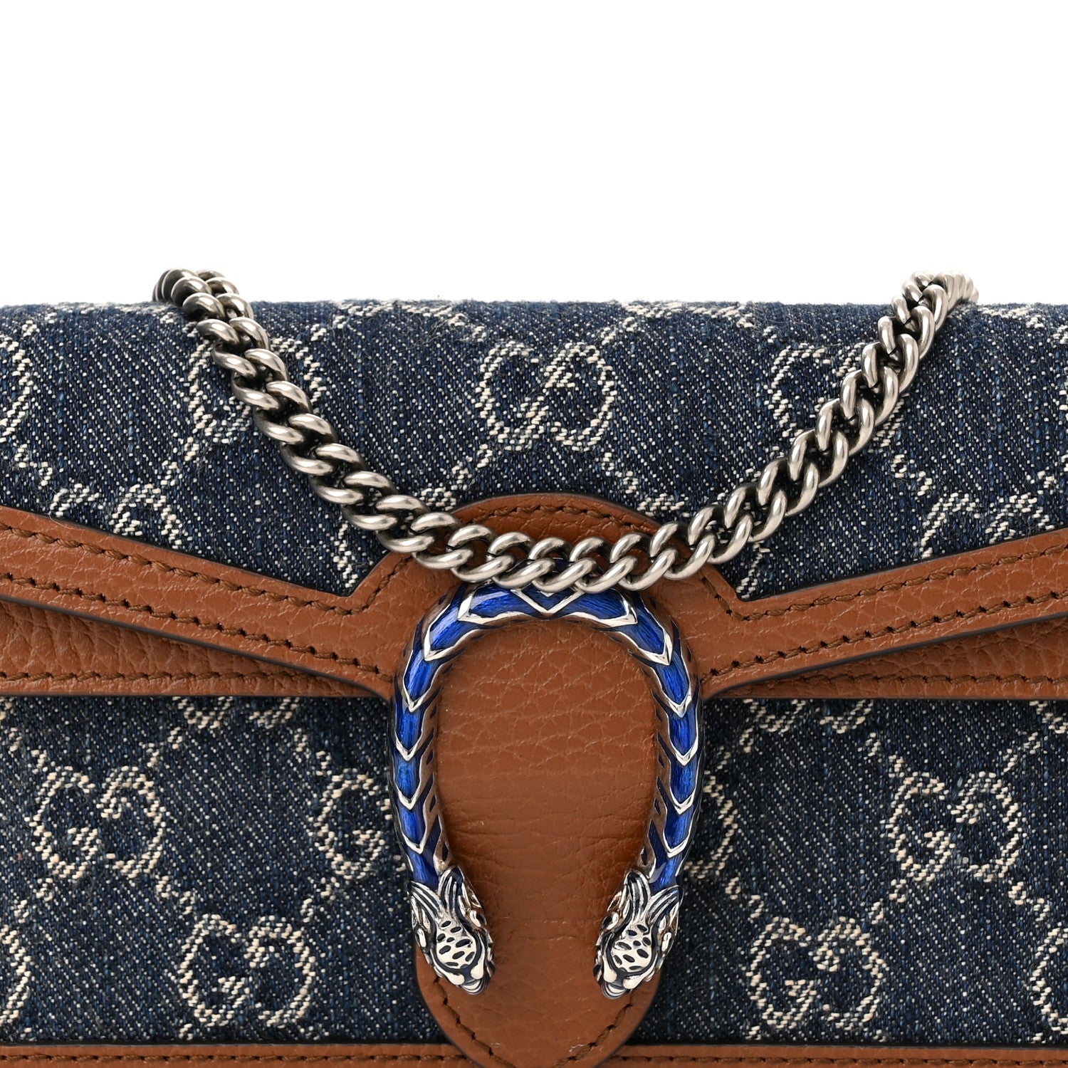 Gucci New Denim GG Monogram Dollar Calfskin Enamel Super Mini Dionysus Shoulder Bag Blue Tea Cuir Epilog Electric Blue 7 of 10