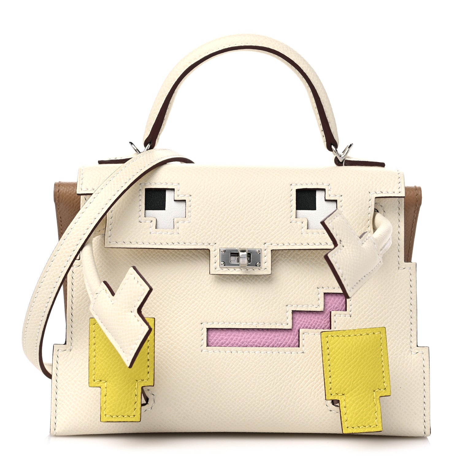 image of an HERMES Epsom Quelle Idole Picto Kelly Doll Handbag in the colors Nata Mauve Sylvestre Lime Chai by FASHIONPHILE