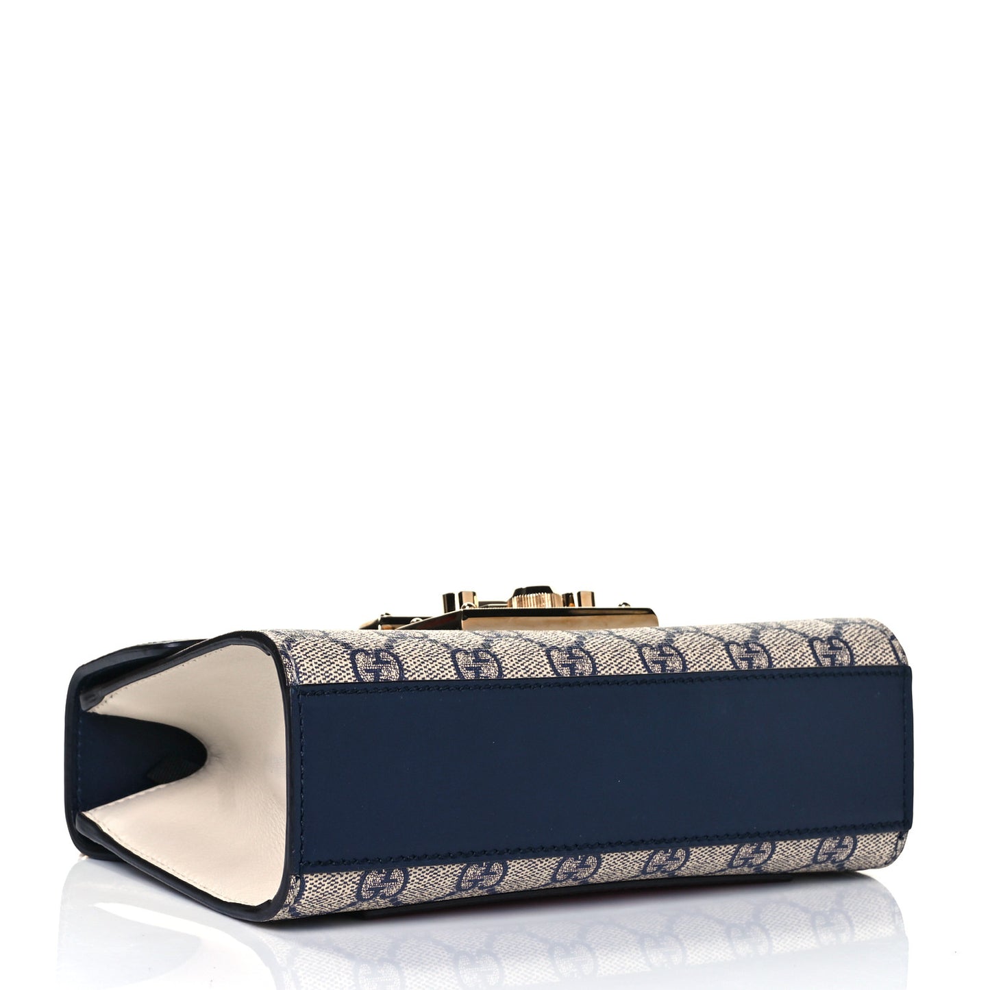 GG Supreme Monogram Moon Calfskin Small Padlock Shoulder Bag Beige Blue Mystic White Hibiscus Red
