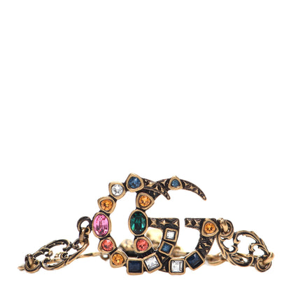 Gucci Oxidized Metal Crystal Double G Bracelet Aged Gold Multicolor 1 of 6