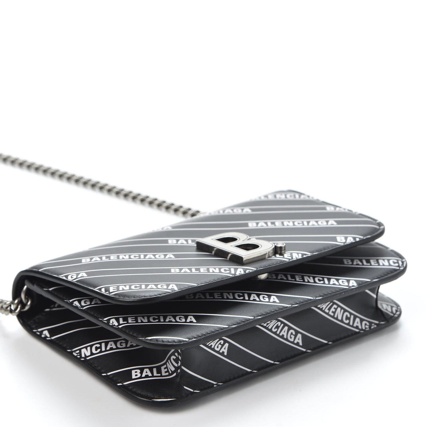 Matte Calfskin Diagonal Allover Logo Print B Wallet on Chain Black White
