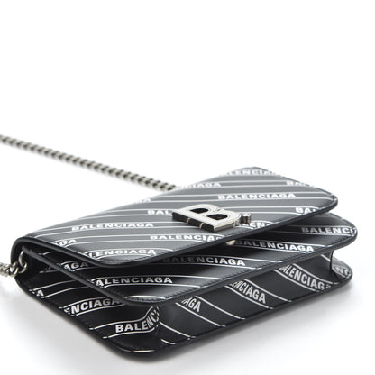 Balenciaga Matte Calfskin Diagonal Allover Logo Print B Wallet on Chain Black White 3 of 8