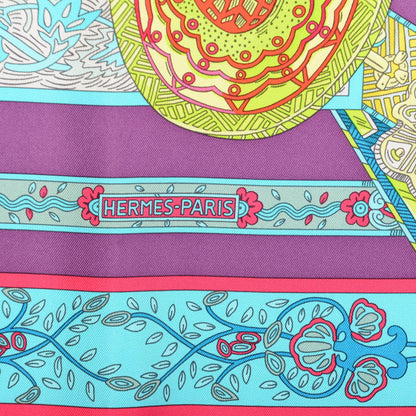 Hermes Silk Le Songe De La Licorne Scarf 90 Bleu Klein Parme Turquoise 3 of 6