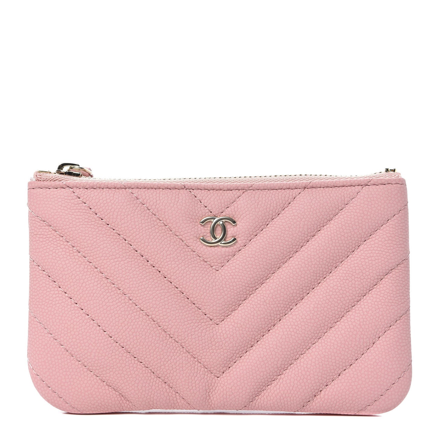 Flat Caviar Chevron Quilted Small Cosmetic Case Pink
